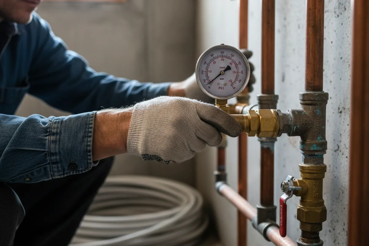 Pressure testing a repaired line during Water Line Repair in Durand